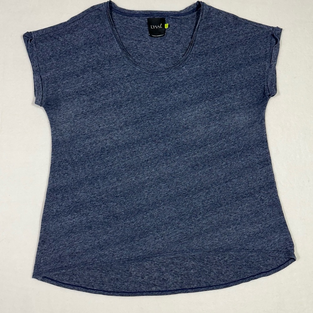 Lysse Navy Linen Shirt Short Sleeves Scoopneck Size Large